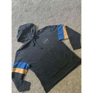 Levi's Men's Hoodie, Size M, Relaxed Fit, Gunmetal Gray W/ Blue + Yellow Stnipes